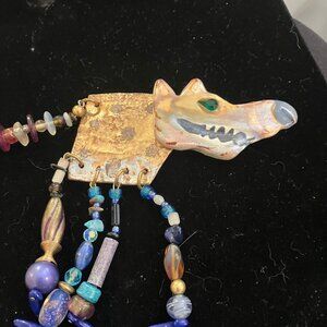 vintage pin brooch wolf edwin shelton 1987 signed ceramic artist